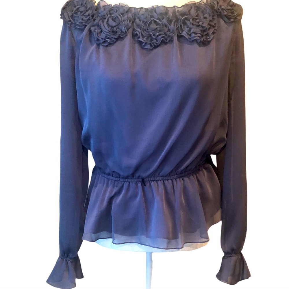 NEW ADRIANA PAPELL Blue/Purple Ruffle Top